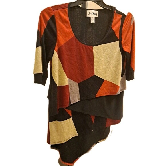 Joseph Ribkoff Geometric Knit Tunic Top Women's Sz 10 Asymmetrical Artsy Retro - Picture 1 of 9